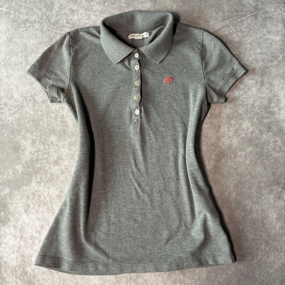 Y2K 2000s Aeropostale Womens Gray A87 Logo Short Sleeve Pique Polo Shirt Small